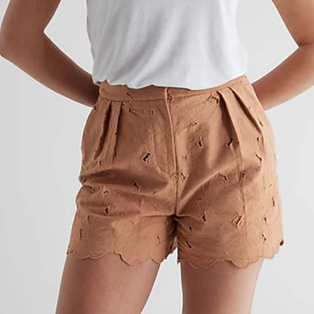 Express High Waist Brown Eyelet Shorts